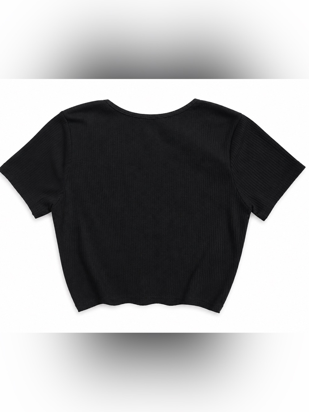 Amazon Black Ribbed Ruched V-Neck Crop Top - Picture 2 of 3